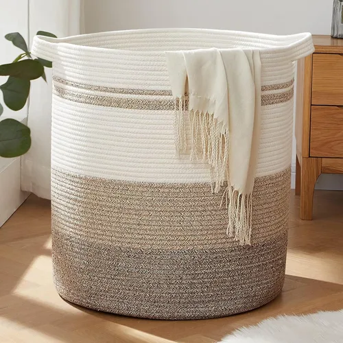 Miniatura 17 de OIAHOMY Cesta de lavandería de 80 L, cesta de almacenamiento con asas, canasta decorativa para sala de estar, cesta de almacenamiento tejida