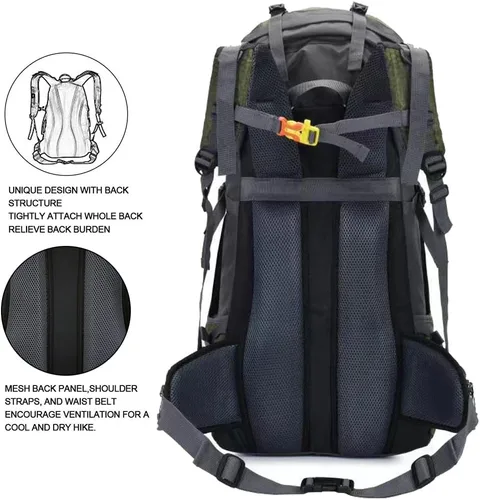 Miniatura 6 de Bseash Mochila impermeable de 60 L para senderismo y campamento con cubierta para lluvia, mochila grande para deportes al aire libre, mochila