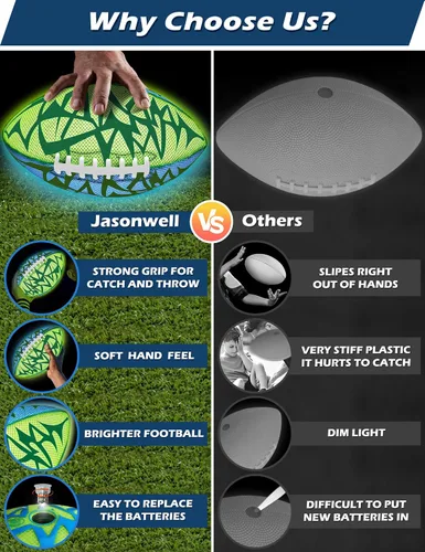 Miniatura 6 de Jasonwell Fútbol que brilla en la oscuridad - Fútbol luminoso de agarre fuerte para niños, adolescentes, jóvenes, adultos, juguete de deportes al