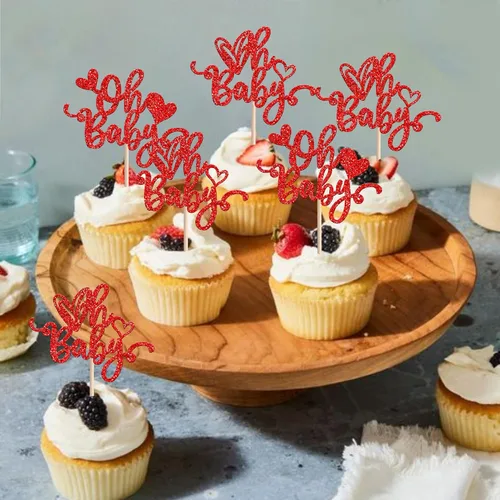 Miniatura 5 de 24 piezas de decoración para cupcakes con purpurina para el día de San Valentín, dulce amor, corazón, Oh Baby para magdalenas, temática del día