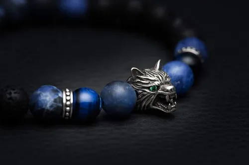 Miniatura 4 de Karseer - Pulsera amuleto de abalorios con cabeza de lobo vikinga para aliviar estrés y ansiedad