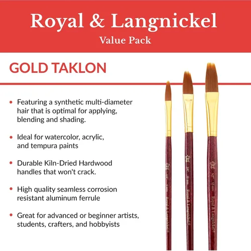 Miniatura 4 de Royal & Langnickel RSET-9140 Zip N' Close Oro Taklon Filbert Peine Set de 3 piezas
