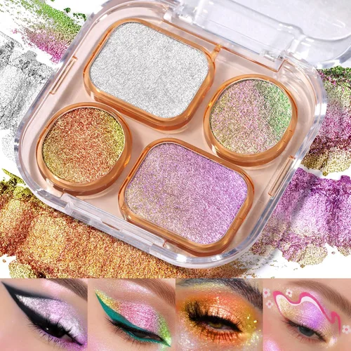 UCANBE Chameleon - Paleta de maquillaje de sombras de ojos con brillo camaleón, 4 colores metálicos con purpurina multicromática, paleta de sombras
