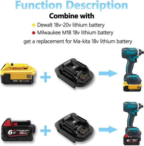 Miniatura 2 de Adaptador de batería DM18M compatible con Dewalt 18v-20v y para baterías de litio Milwaukee 18v M18, funciona compatible con herramientas eléctricas