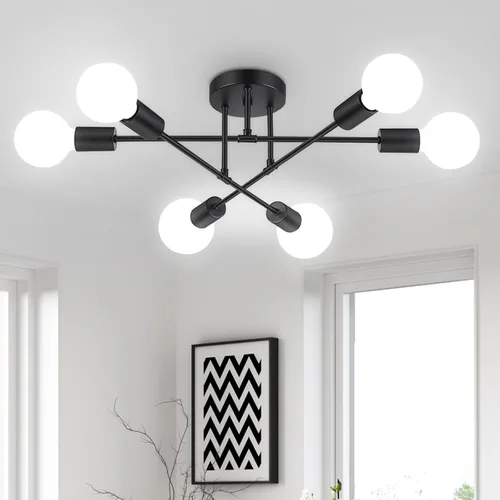 Miniatura 8 de Lámpara de techo, lámpara de techo de 6 luces, moderna lámpara de comedor, accesorios de iluminación dorados Sputnik para montaje en techo, lámparas