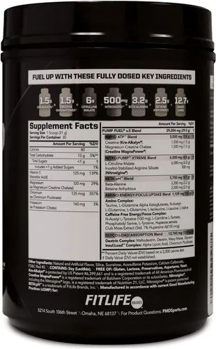 Miniatura 2 de PMD Sports Pump Fuel Ultra Sin Cafeína - Polvo Premium de Preentrenamiento y Bomba Muscular, Mayor Enfoque, Resistencia y Recuperación, Creatina Sin