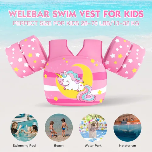 Miniatura 2 de Chaleco de natación para niños pequeños, apto para niños de 28 a 70 libras, flotadores para niños y niñas, ayuda a la natación, entrenamiento, traje
