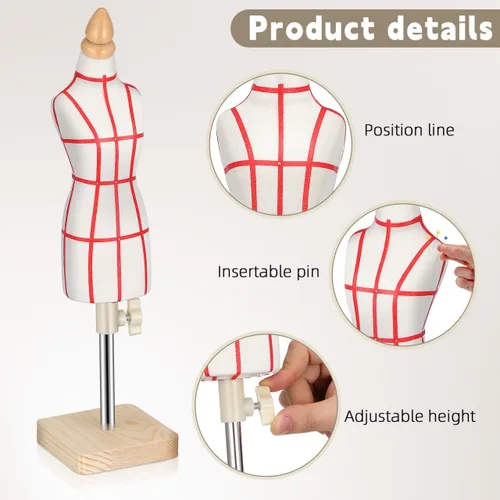 Miniatura 3 de Maniquí de forma de vestido femenino tamaño 1/4 de costura en miniatura, mini pantalón, modista con regla y aguja para hacer patrones de costura