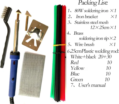 Miniatura 2 de Kit de soldadura de reparación de plástico, con hierro de 80 W, 90 varillas de plástico, 1 cepillo de metal, 1 soporte de metal, malla de refuerzo