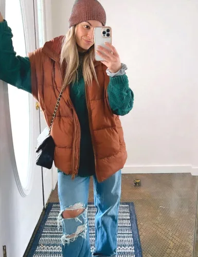 Miniatura 3 de APAFES Chaleco acolchado de invierno para mujer, ligero, cuello alto, manga corta, acolchado, con bolsillos