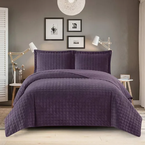 Royal Hotel Bedding Juego de edredón de terciopelo de tamaño individual, juego de ropa de cama de lujo de felpa de gran tamaño con 1 funda de Morado