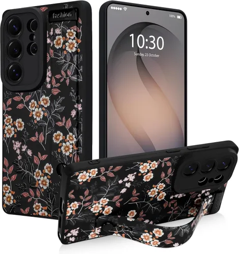 Miniatura 55 de Funda magnética compatible con Samsung Galaxy S25 Ultra para mujeres y hombres, estética flor de durazno, correa de muñeca ajustable incorporada