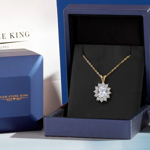 Miniatura 163 de Gem Stone King Collar con piedra natal ovalada de plata chapada en oro amarillo de 18 quilates, ovalado de 0.315 x 0.236 in, collares con colgante