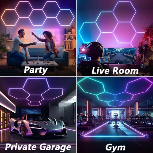 Miniatura 5 de Luces LED hexagonales RGB superbrillantes con aplicación y control remoto, 16 millones de colores y muchas escenas, sincronización de música