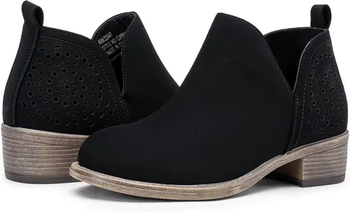 Miniatura 8 de VEPOSE botas al tobillo para mujer con tacón bajo y grueso, con perforaciones, botas de vaquero