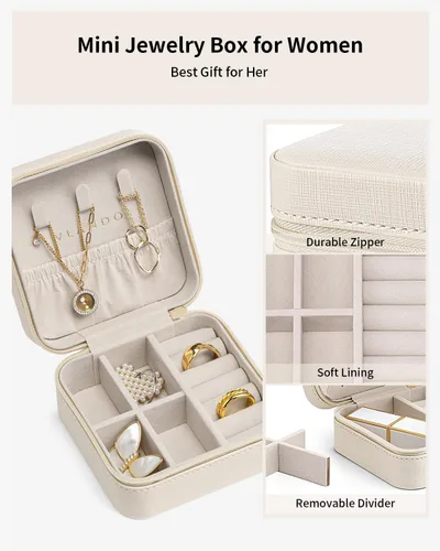 Miniatura 4 de Vlando Regalos de boda – Organizador de viaje de joyería pequeña de piel sintética, estuche de viaje para anillo, mini joyero para aretes, collar