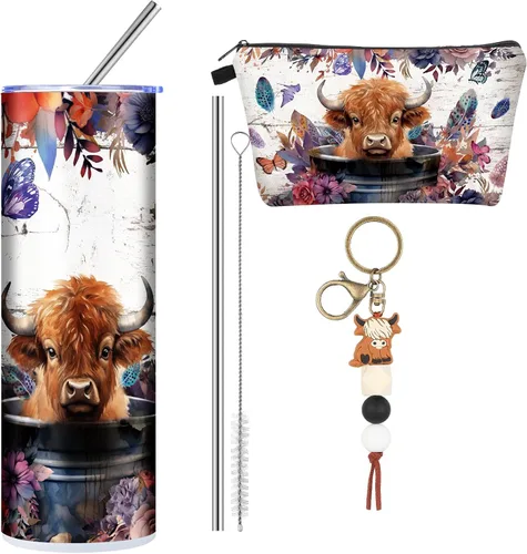 Miniatura 9 de Abbylike 3 piezas de regalos de perezosos para mujeres, bolsa de maquillaje de perezoso, taza de viaje de acero inoxidable de 20 onzas con 1 tapa