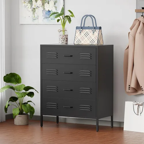 Miniatura 4 de LCAOPC Cómoda de metal negro con 4 cajones para dormitorio, cómoda para armario, aparadores de dormitorio con cajones, aparadores de metal y cajones