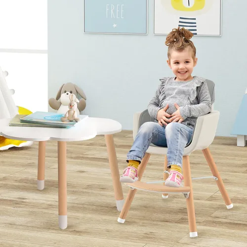 Miniatura 8 de BABY JOY Trona convertible para bebé, 3 en 1, silla alta/elevado/asiento de madera con bandeja extraíble, patas ajustables, arnés de 5 puntos, cojín