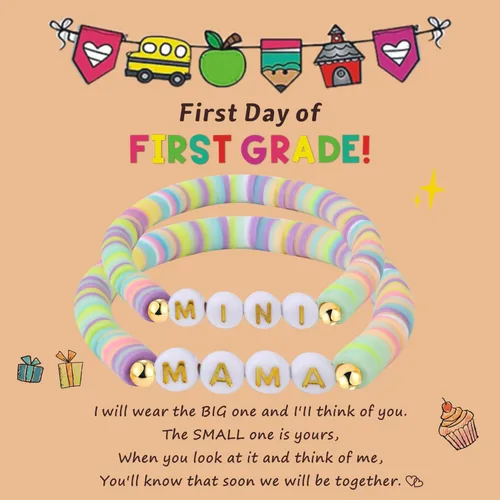 Pulsera para el primer día de Shcool Kindergarten de primer grado para el regreso a clases, regalos para mamá e hija, pulseras para mamá e hija