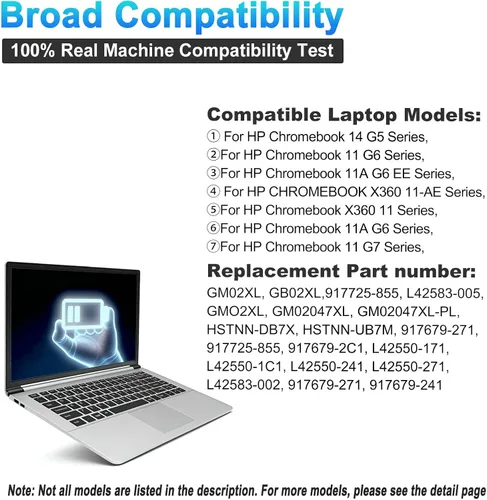 Miniatura 5 de GM02XL GB02XL 917725-855 - Batería de repuesto para laptop HP Chromebook 14 G5 14-CA000NA 11 G6 G7 EE X360 11 G1 Series L42583-005 HSTNN-DB7X
