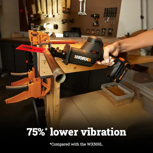 Miniatura 4 de WORX Sierra recíproca inalámbrica compacta de 20 V, longitud de carrera de 1 pulgada, motor sin escobillas para un 50% más de tiempo
