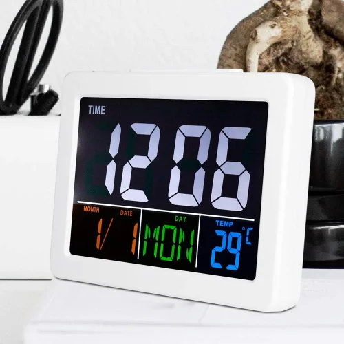 Miniatura 4 de TOPINCN Reloj despertador digital LCD, despertador digital de viaje, calendario digital, despertador, reloj de día para dormitorio, demencia