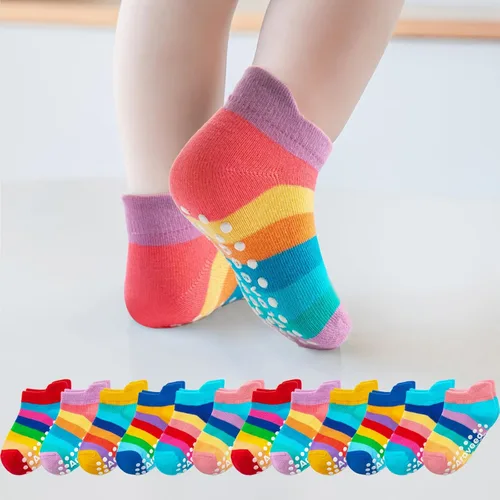 Miniatura 9 de Calcetines de tobillo antideslizantes para bebé, paquete de 12 para niños y niñas, calcetines de algodón lindos para bebés