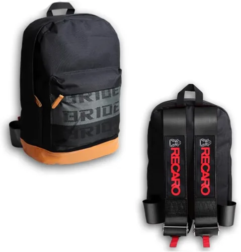Miniatura 8 de W-POWER JDM Bride Racing Mochila de viaje para laptop con parte inferior marrón con correas de arnés ajustables (ASIMO-BK)