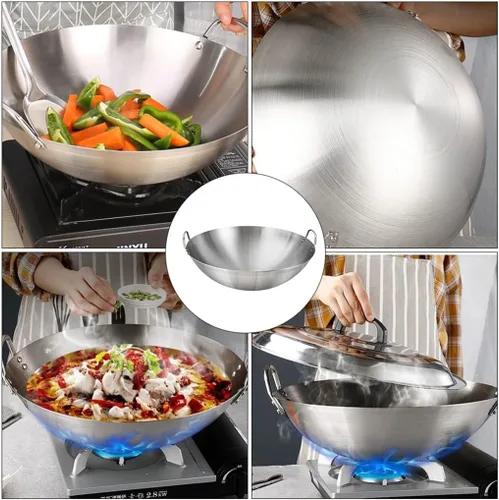 Miniatura 7 de 1 unids Olla de cocina duradera de acero inoxidable Wok Sartén para uso doméstico