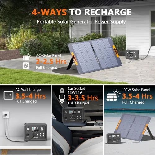 Miniatura 5 de ALLWEI Estación de Energía Portátil 300W, Generador Solar de 280Wh con Toma de CA de Onda Senoidal Pura de 110V, Generador de Batería de Litio