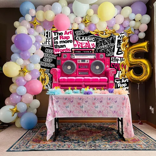 Miniatura 6 de HANYING HY070YL - Telón de fondo de hip hop de los años 90, música clásica retro, música rock, fotografía de moda, pancarta de fiesta de graffiti
