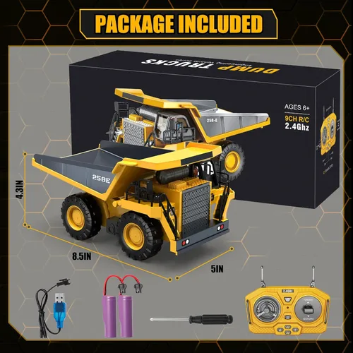 Miniatura 7 de Camión volquete RC de juguete para niños, camión de juego a control remoto, vehículos de construcción, 9CH 2.4Ghz camiones eléctricos con plataforma