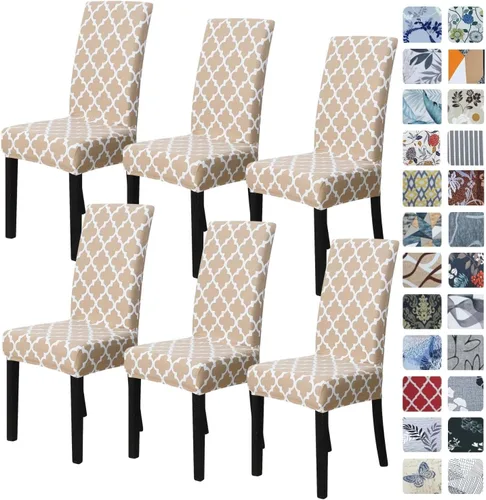Miniatura 12 de SPRINGRICO Paquete de 6 fundas blancas para sillas de comedor, fundas elásticas para sillas de comedor con diseño floral, de elastano lavable