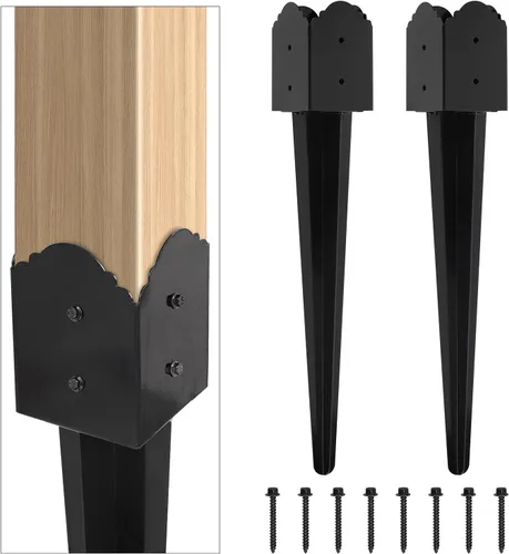 Miniatura 11 de Anclaje de poste de valla de 4"x4", Anclaje de poste de valla de metal resistente de 36"x4"x4" con punta de tierra para buzón, comedero de pájaros