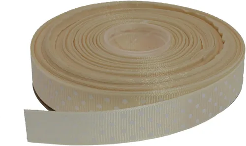 Miniatura 6 de Cinta de grogrén de lunares de 25 yardas cada rollo 100% poliéster (1 pulgada, beige)