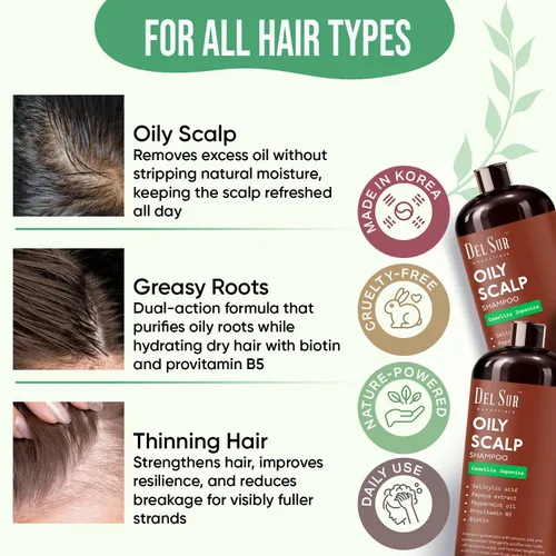 Miniatura 4 de DEL SUR Juego de champú y acondicionador aclarante para cabello graso 16 onzas líquidas con Camellia Japonica, ácido salicílico, papaya