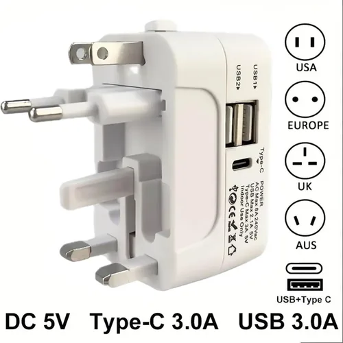 Miniatura 4 de Adaptador de viaje con USB, universal todo en uno, adaptador de viaje en todo el mundo, convertidores de corriente, cargador de pared, adaptador