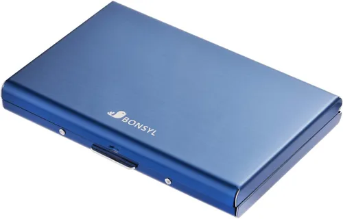 Miniatura 46 de BONSYL® Soporte para tarjetas de crédito, cartera delgada de metal con bloqueo RFID, con 6 ranuras para tarjetas, para mujeres y hombres.