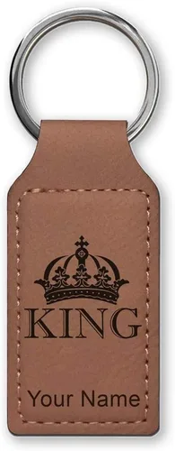 Miniatura 33 de Llavero rectangular, corona de rey, grabado personalizado incluido, Bambú