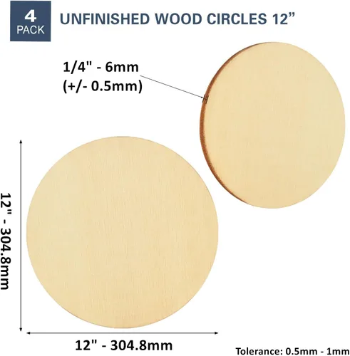 Miniatura 7 de Artificer - 4 círculos de madera de 1/4 de pulgada de grosor de 12 pulgadas, discos redondos de madera sin terminar, tableros de madera