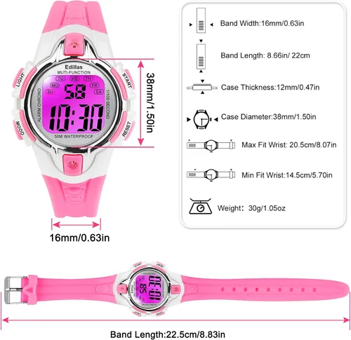 Miniatura 5 de Edillas Kids Watches Digital Girls Boys,7 Colors Light Wrist Watch for Child Waterproof Sport Outdoor Multifunctional Watches with StopwatchAlarm