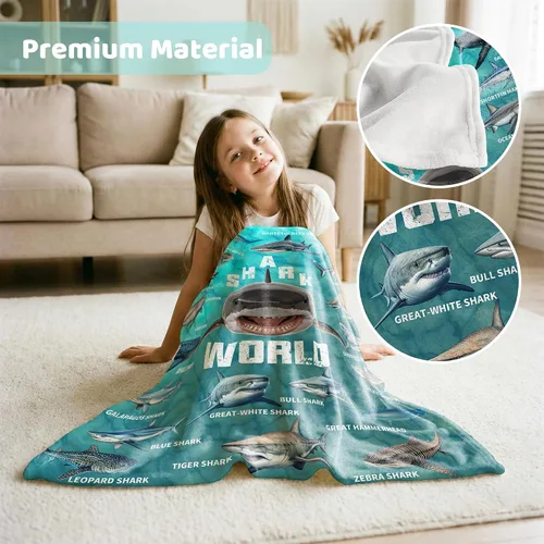 Miniatura 5 de Manta de regalo de tiburón para niños, niñas y amantes de los tiburones, súper suave, ligera y cálida para sala de juegos, cama y campamento, 30 x