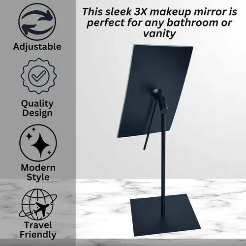 Miniatura 5 de JERDON Espejo rectangular de maquillaje de mesa, aumento 3X con acabado negro, espejo de tocador de 5 x 8 pulgadas, ajuste de pivote, modelo JP358BK