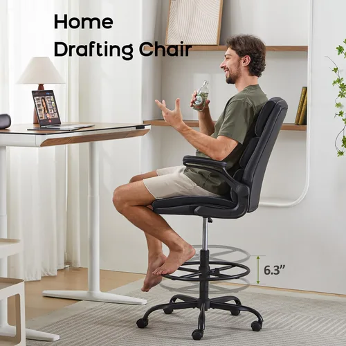 Miniatura 5 de Silla de Dibujo Silla Alta de Oficina con Reposabrazos Abatibles Acolchados, Silla de Escritorio de Pie Ergonómica Ejecutiva para Computadora