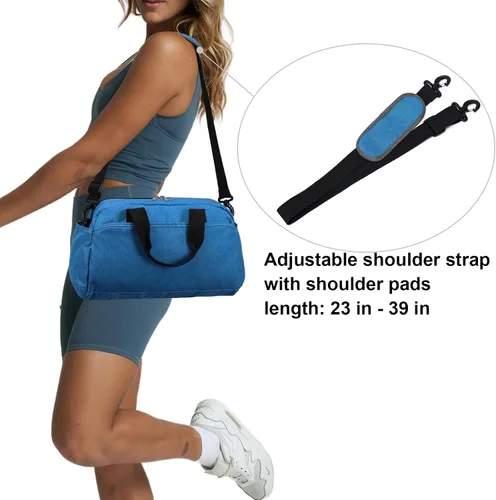 Miniatura 6 de Bolsa de gimnasio pequeña de 14 pulgadas para mujeres y hombres, mini bolsa de lona para viajes, deportes, bolsa de transporte ligera, color azul