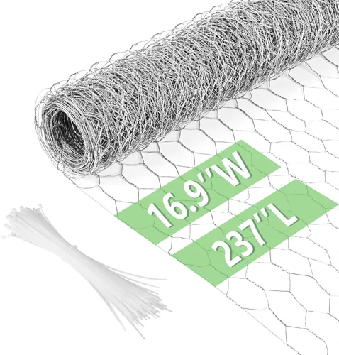 Miniatura 13 de Alambre de pollo de 13.7 pulgadas x 393.7 pulgadas, malla galvanizada hexagonal para jardín, valla de jardín para mascotas, conejos, pollos con 100