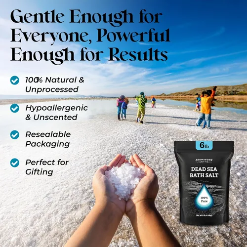 Miniatura 5 de Aromasong Baño de sal del mar muerto remojo 6 libras. Paquete a granel – Sales del Mar Muerto 100% naturales para remojar, relajar y desintoxicar