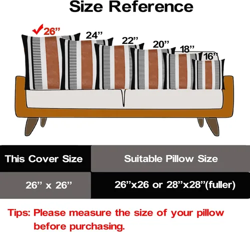 Miniatura 4 de Funda de Almohada Euro de Rayas Estilo Granja 26x26 Funda de Cojín de Acento Grande Cuero Sintético Blanco y Negro Funda de Almohada Decorativa