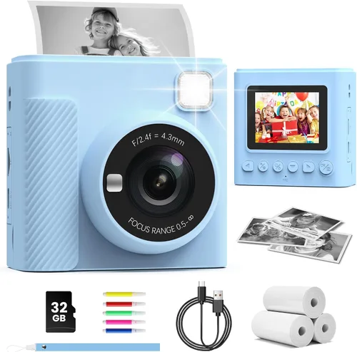 Miniatura 11 de TIATUA Cámara de impresión instantánea para niños, regalos de cumpleaños de Navidad para niñas y niños, cámara digital de video HD 1080P para niños